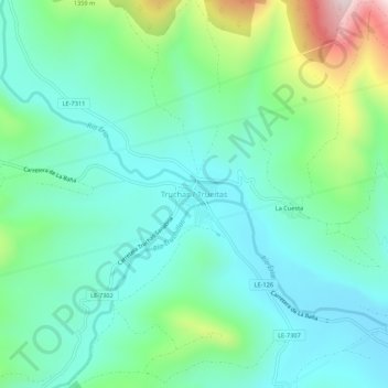 Mapa topográfico Truchas / Trueitas, altitud, relieve