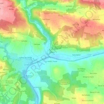 Mapa topográfico Tallené, altitud, relieve