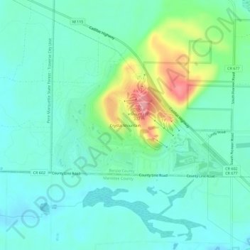 Mapa topográfico Crystal Mountain, altitud, relieve