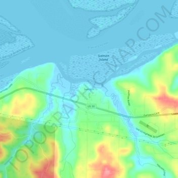 Mapa topográfico Svensen, altitud, relieve