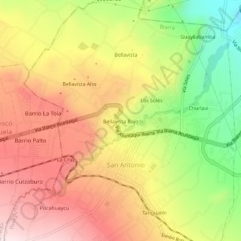 Mapa topográfico Bellavista Bajo, altitud, relieve