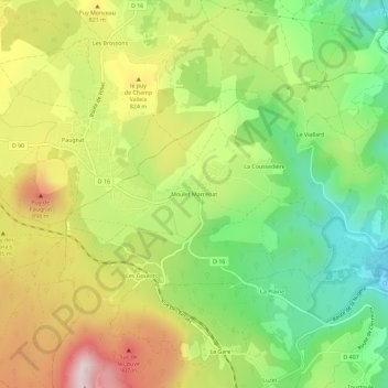 Mapa topográfico Moulet Marcenat, altitud, relieve