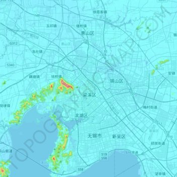 Mapa topográfico 无锡市, altitud, relieve