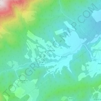 Mapa topográfico Sobreviñas, altitud, relieve