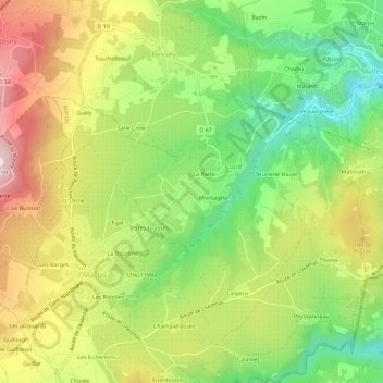 Mapa topográfico Bellin, altitud, relieve