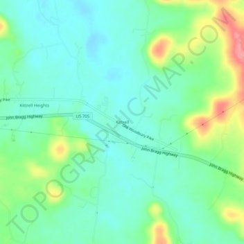 Mapa topográfico Kittrell, altitud, relieve