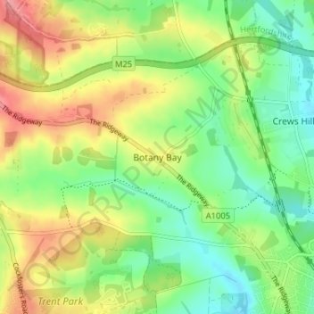 Mapa topográfico Botany Bay, altitud, relieve