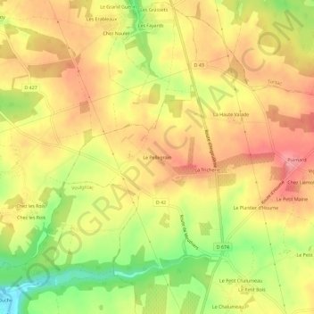 Mapa topográfico Le Pellegrain, altitud, relieve