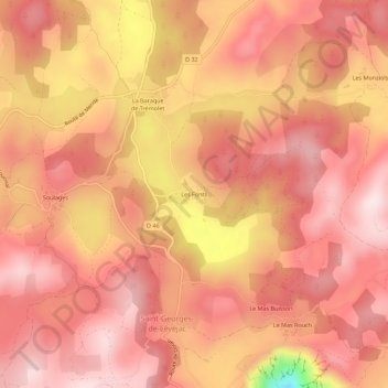 Mapa topográfico Les Fonts, altitud, relieve