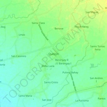 Mapa topográfico Quezon, altitud, relieve