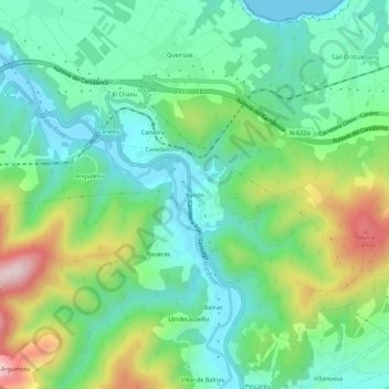 Mapa topográfico Ranón, altitud, relieve