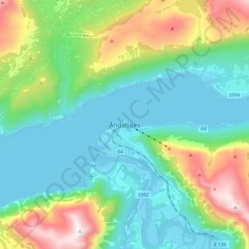 Mapa topográfico Åndalsnes, altitud, relieve