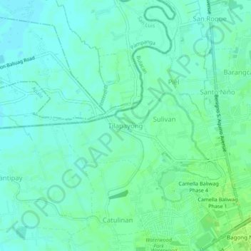 Mapa topográfico Tilapayong, altitud, relieve