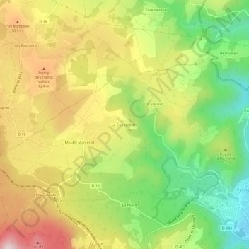 Mapa topográfico La Coussedière, altitud, relieve