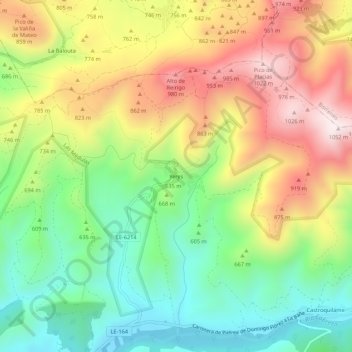 Mapa topográfico Yeres, altitud, relieve
