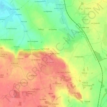 Mapa topográfico La Haute Touche, altitud, relieve