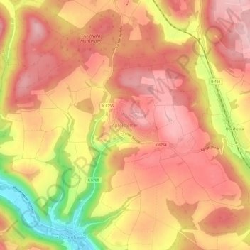 Mapa topográfico Apfelstetten, altitud, relieve