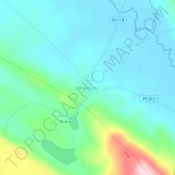 Mapa topográfico Ninantaya, altitud, relieve