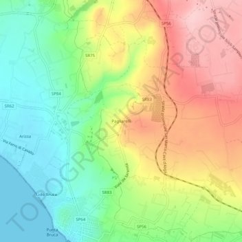 Mapa topográfico Pagliarelli, altitud, relieve