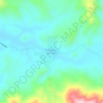 Mapa topográfico Zocoteaca de León, altitud, relieve