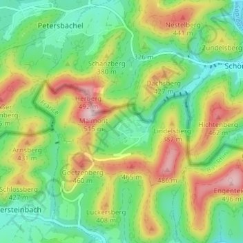 Mapa topográfico Wengelsbach, altitud, relieve