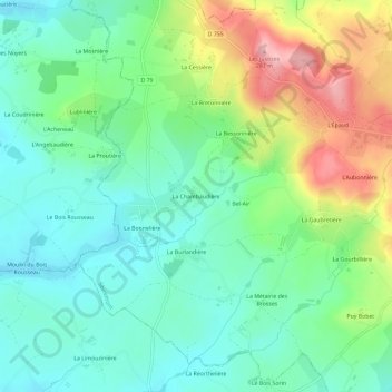 Mapa topográfico La Chambaudière, altitud, relieve