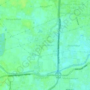 Mapa topográfico Ayanambakkam, altitud, relieve