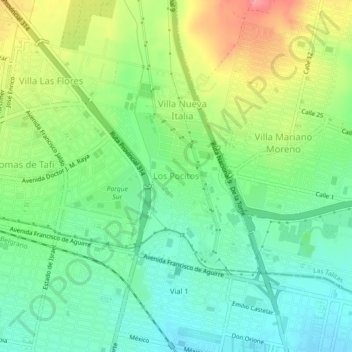 Mapa topográfico Los Pocitos, altitud, relieve