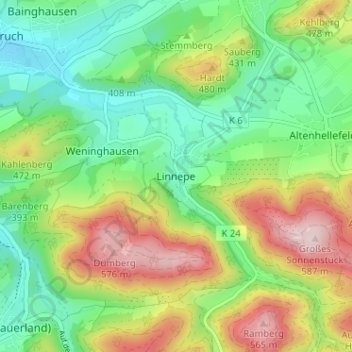 Mapa topográfico Linnepe, altitud, relieve