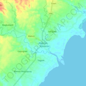 Mapa topográfico Aborlan, altitud, relieve