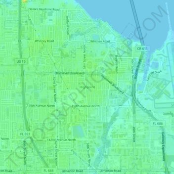 Mapa topográfico Highpoint, altitud, relieve