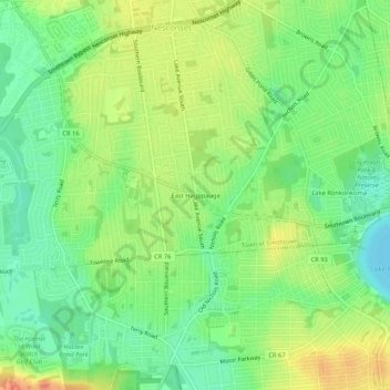 Mapa topográfico East Hauppauge, altitud, relieve