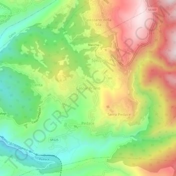 Mapa topográfico Casole Bruzio, altitud, relieve
