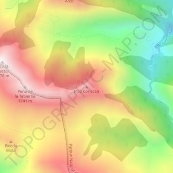 Mapa topográfico Pico Coriscao, altitud, relieve