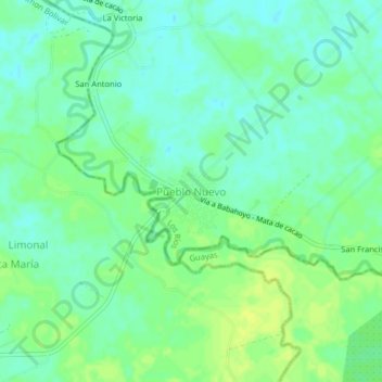 Mapa topográfico Pueblo Nuevo, altitud, relieve