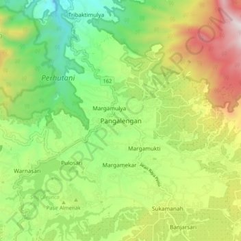Mapa topográfico Pangalengan, altitud, relieve