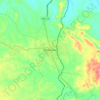 Mapa topográfico Palomares, altitud, relieve