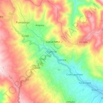 Mapa topográfico Ccatcca, altitud, relieve