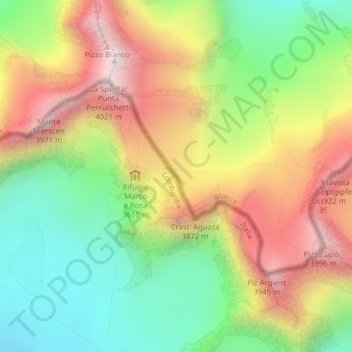 Mapa topográfico Forcola di Cresta Guzza, altitud, relieve