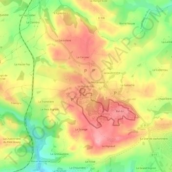 Mapa topográfico Le Puy du Fou, altitud, relieve