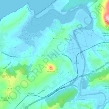 Mapa topográfico Mogro, altitud, relieve