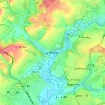 Mapa topográfico Wolverley, altitud, relieve