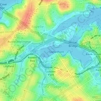 Mapa topográfico Rozelle Bay, altitud, relieve