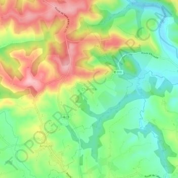 Mapa topográfico Charritte, altitud, relieve