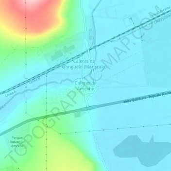 Mapa topográfico Caleras de Amexhe, altitud, relieve