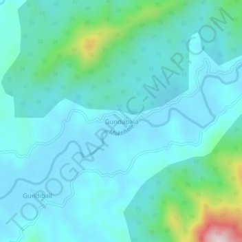 Mapa topográfico Gundabala, altitud, relieve