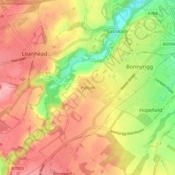 Mapa topográfico Polton, altitud, relieve