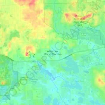 Mapa topográfico White Lake Charter Township, altitud, relieve