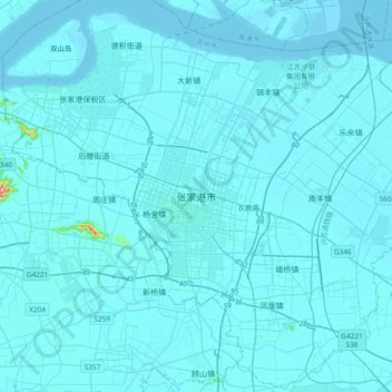 Mapa topográfico 张家港市, altitud, relieve