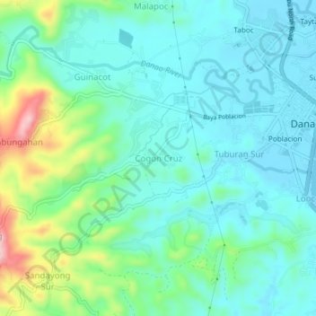 Mapa topográfico Cogon Cruz, altitud, relieve